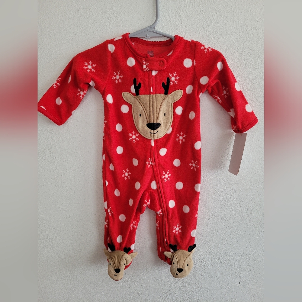 Carter's Red Reindeer Zip Footie